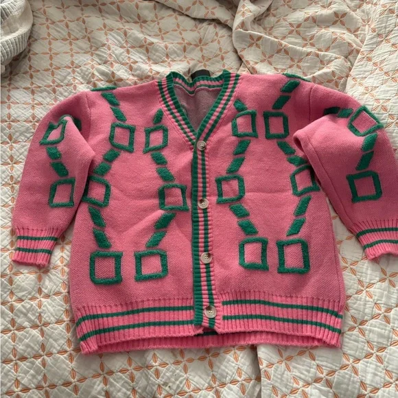 Pink and Green Women's Sweater - Picture 3 of 5